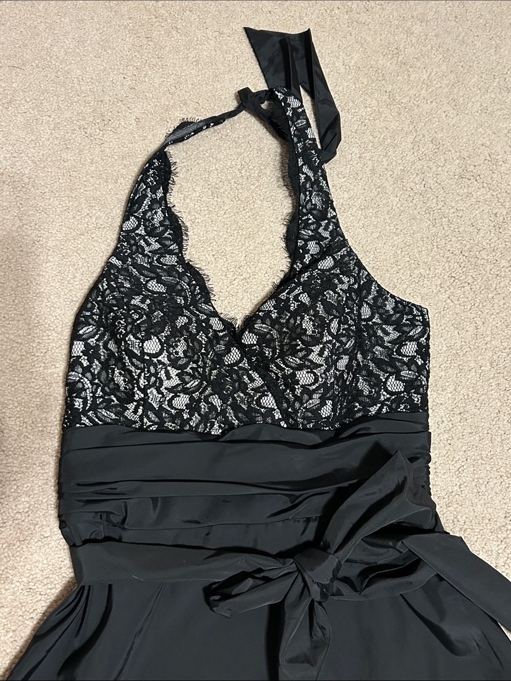 White House Black Market Black Halter Lace Fit-and-Flare Dress - Picture 2 of 5